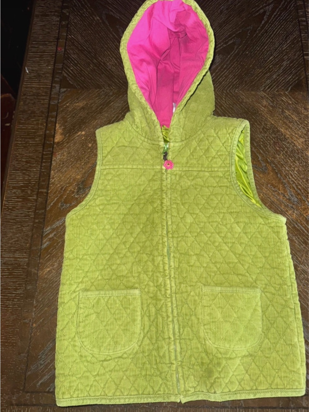 Gymboree Lime Quilted Hooded Vest with Pink Lining